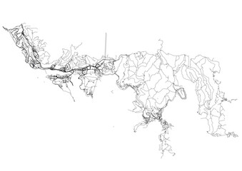 vector map of highways in central and southern districts in Hong Kong in black and white color