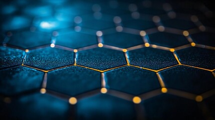 Fototapeta premium Abstract Hexagon Pattern, Dark Blue, Gold Highlights, Technology Background