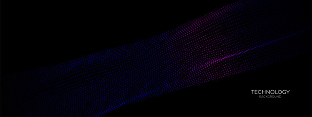 Dark blue purple technology abstract wavy halftone dots background