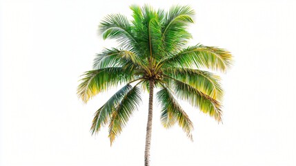 Lush green palm tree against white, tropical vacation, summer travel