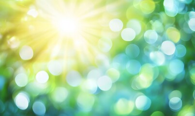 Fototapeta premium Sunburst bokeh, green, nature, background, spring, light, abstract, design, texture, website