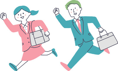 元気に走るスーツ姿の男女