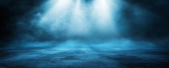 Blue smoky stage, spotlight, empty floor, night, background
