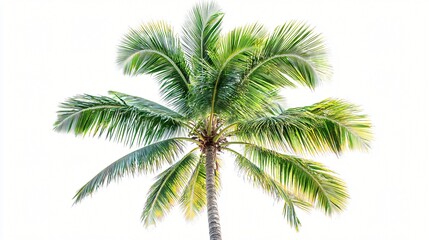 Tropical palm tree against white sky.  Vacation postcard
