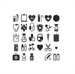 Minimalist Medical And HIV Virus Organism Icons Set - Black and White Healthcare Vector Collection