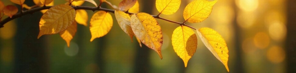 Fototapeta premium Yellow leaf gold foil texture on a tree branch, rustic, tree branch, autumn leaves