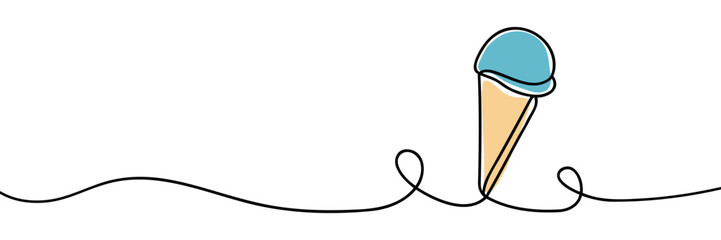 One continuous line drawing of ice cream in a bowl. Ice cream freehand drawn silhouette illustration. Vector line art isolated on white background