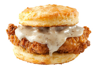Fried Chicken Biscuit Sandwich with Gravy – Delicious Southern-style breakfast with crispy fried chicken, creamy gravy, and flaky biscuit