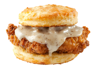 Fried Chicken Biscuit Sandwich with Gravy – Delicious Southern-style breakfast with crispy fried chicken, creamy gravy, and flaky biscuit