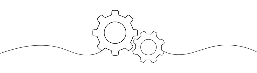 Single line drawing with gear. One continuous line illustration of gear wheel.