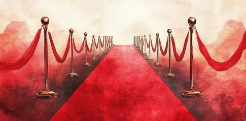 Watercolor illustration depicts a long red carpet event