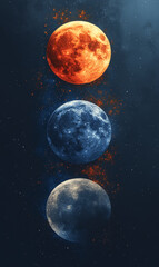 Fototapeta premium Colorful representation of moon phases in vibrant hues and textures