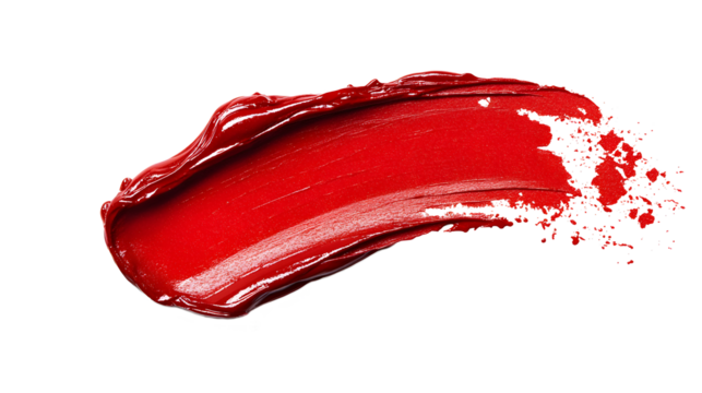 Red drops, brush strokes and brush marks on isolated on transparent background.