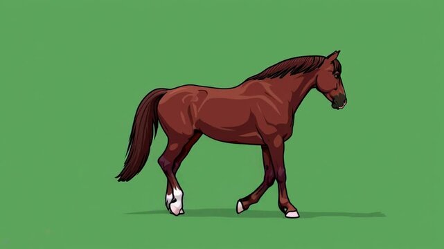 4k brown Horse character idle walk cycle Green Screen Animal 3D Animation, brown cartoon isolated Horse rendering on the chroma key, Good for any movies, rhymes presentation, etc