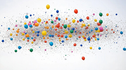 Explosive Symphony of Colors: An artistic explosion of vibrant, multi-colored spheres and particles dance in a visually stunning display of abstract beauty, representing energy, fun, and creativity.