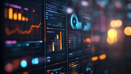 Financial data analysis screen, city night