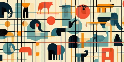 Geometric animal illustration on a grid pattern background