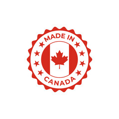 Made in Canada vector badge design with national flag