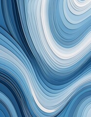 Layered Oceanic Gradient, Abstract Wavy Design in Tranquil Blues and White
