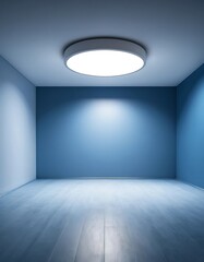 Obraz premium Modern Blue Room Interior with Circular Ceiling Light Fixture Illumination