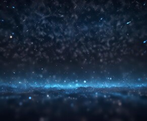 Naklejka premium Dark Blue Magic Night Sky with Sparkling Glitter Bokeh and Light Art, magic night sky, dark blue frame, sparkling glitter