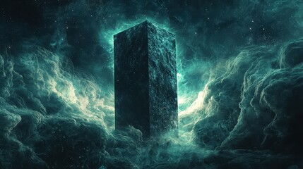 Mysterious Floating Monolith in Deep Space Surrounded by Nebulae