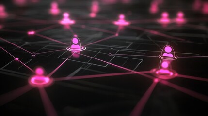 Digital Connections with User Icons and Neon Network Design