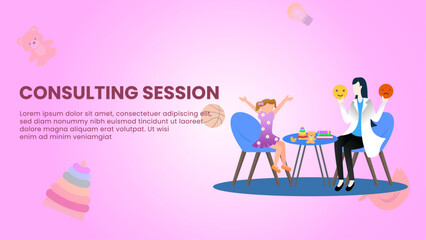 consultation session by a psychologist and children, a child psychologist doctor invites a young child to play with her to test her emotional intelligence