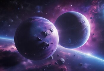 Distant planet against a deep blue and purple cosmic background,  celestial,  planets,  cosmos