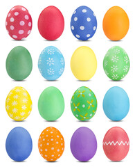 Easter eggs in different colors isolated on white, set