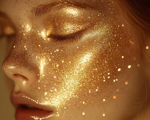 Golden Glitter Face Closeup, Studio