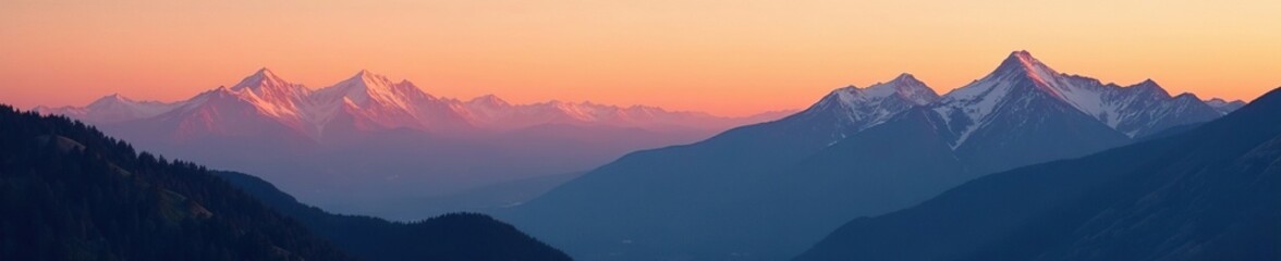 Fototapeta premium Soft golden hues illuminate mountain range at dawn, mountain range,