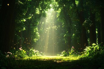 Obraz premium Sunlight path through lush forest