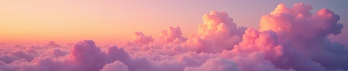 Fototapeta premium Soft pink clouds float gently above orange sky at twilight, sunrise, clouds, cirrus clouds