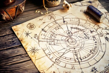 Fototapeta premium Astrological chart with planetary alignments revealing hidden cosmic influences.