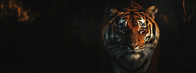 Majestic tiger in dark forest, wildlife photography
