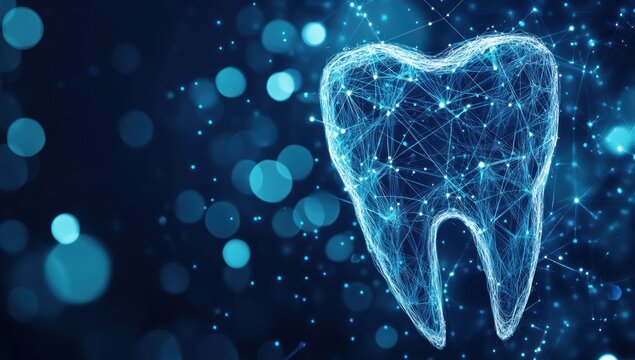 Digital dentistry concept of artificial intelligence in dental care with networked tooth illustration