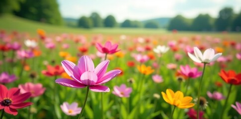 Obraz premium Field of Distelblume Lila wiesenblume in full bloom, meadow, flowers in field, field of flowers