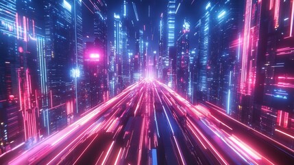 Obraz premium neon city lights glowing in a futuristic urban skyline