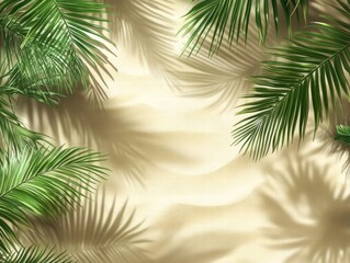 Obraz premium Tropical Beach Background with Palm Leaves and Shadows