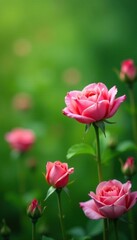 Fototapeta premium Soft petals of rose-like flowers bloom in a lush green meadow, floral, blossoms