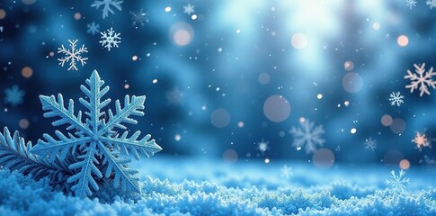 Fototapeta premium Blue and white snowflakes on a frosty windowpane, intricate, holiday
