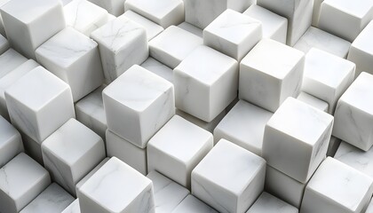 Many white marble cubes stacked in an irregular pattern