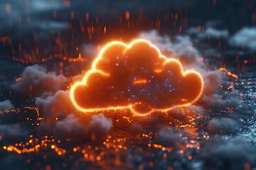 Obraz premium Fiery Cloud Symbol Over Burning Cityscape