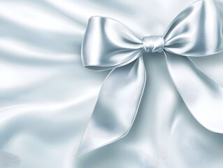 Naklejka premium Silver Satin Ribbon Bow on Satin Fabric