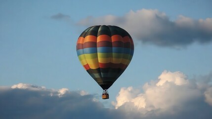 Fototapeta premium Colorful Hot Air Balloon Floating in the Sky Above Beautiful Cloud Formation at Sunset