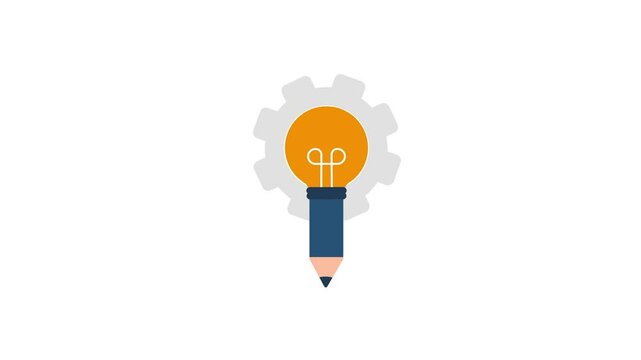 4k Pencil with Idea Bulb. Creative Writing Concept Animation Video