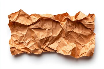 Obraz premium Crumpled Kraft Paper, Top View, Isolated Background, Graphic Element