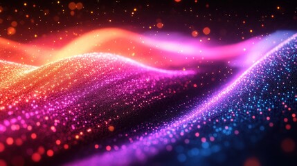 Abstract colorful glowing waves, particles background, digital art, screen saver