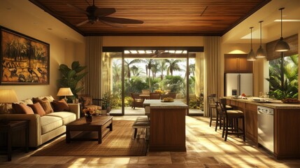 Tropical Island Style Living Room Kitchen Design